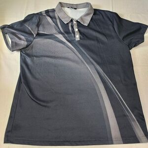 Ouku‎ Geometric Design Golf Polo Shirt Black Collared 3 Button Mens XL